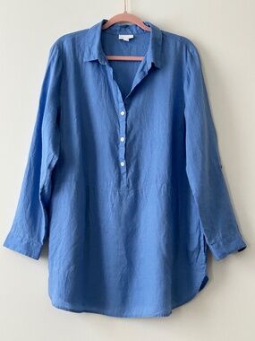 J Jill 100% Linen Blue Popover Tunic Shirt
